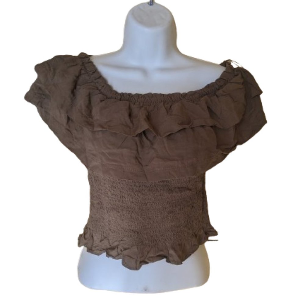 GUESS Khaki Green / Olive Ruffle CroppedTop Size Medium NEW NWT - Picture 1 of 3